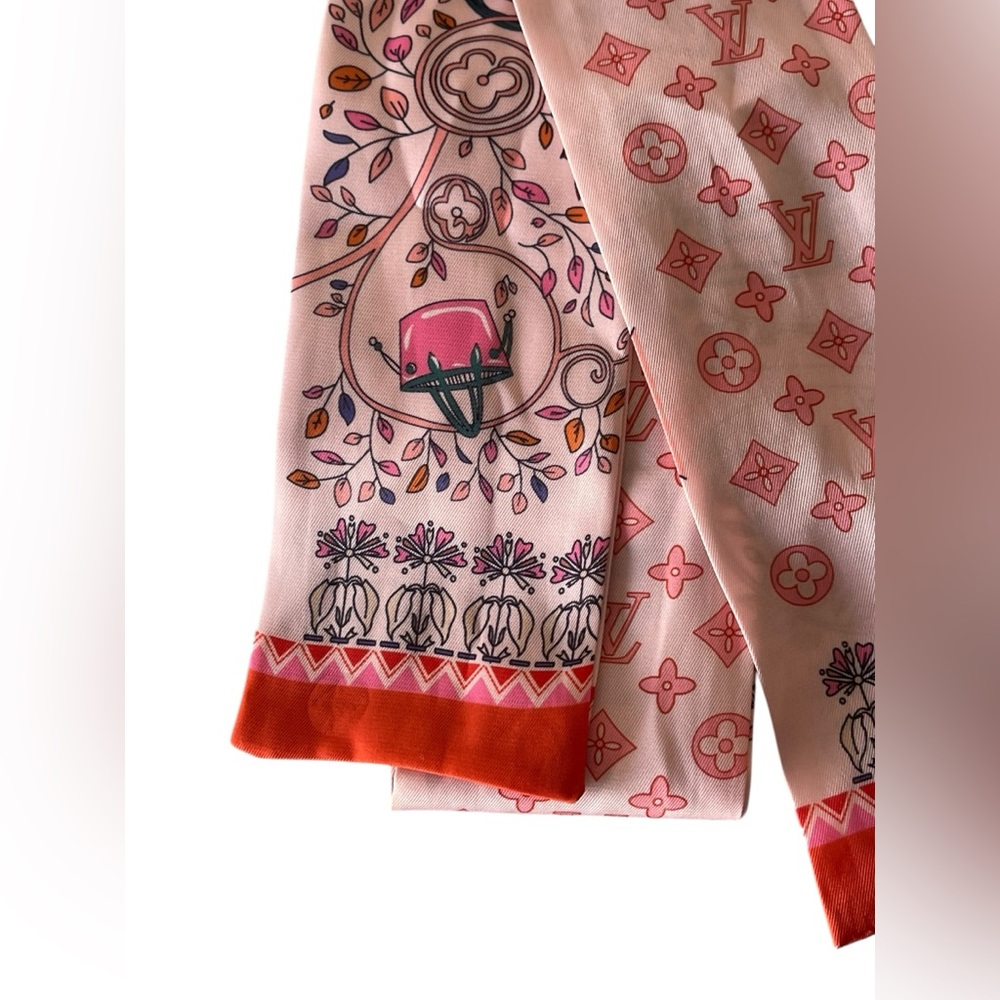 LOUIS VUITTON Bandeau Tree of Louis Silk Scarf Orange Multi Color - Picture 7 of 8